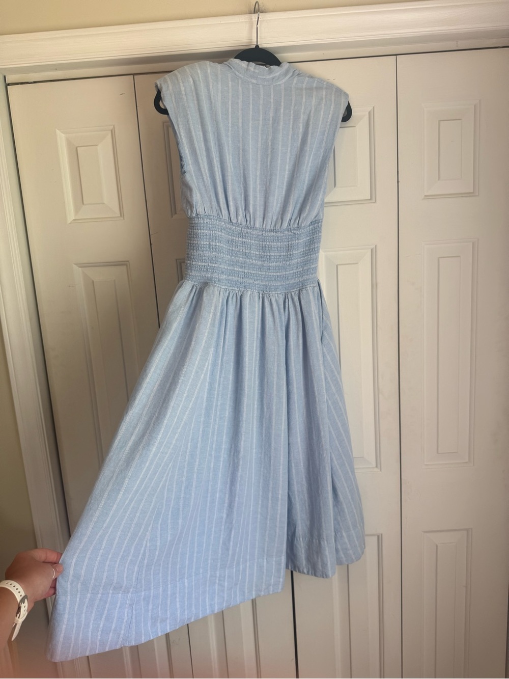 Anthropologie Women’s Tommie Cap-Sleeve Smocked Front-Zip Shirt Dress Size Large - Picture 8 of 10